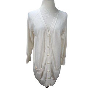 Rebecca Moses Cotton Silk Cashmere Lightweight Long Cardigan Sweater Stretch
